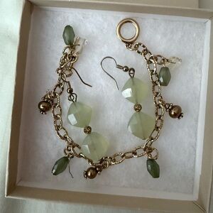 Gold and Green Stone Bracelet and matching earrings